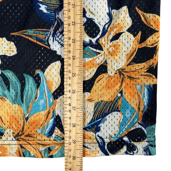 Skull Floral Day of the Dead Tank Top Y2K Mesh Long-Line, Size XL - Picture 9 of 13